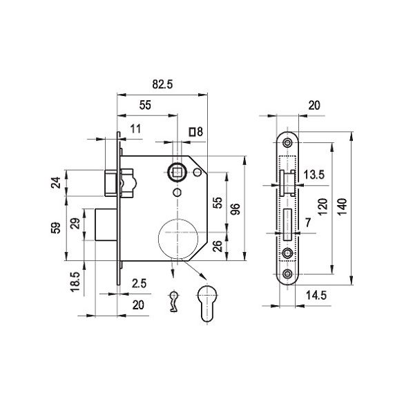 Zár Lővér kétnyelves kulcsos 3435