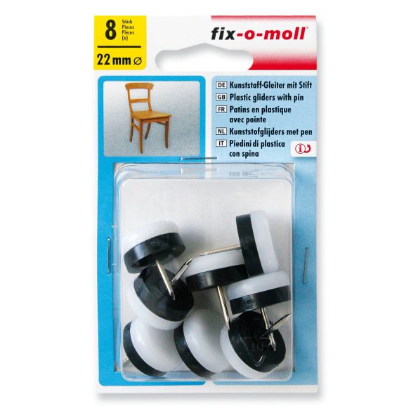 Bútorcsúsztató műanyag fehér 22mm (szögelhető)  Fixomoll