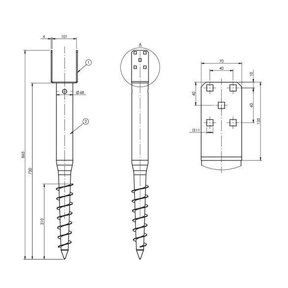 Talajcsavar 101 x 865 / 4 mm tűzihorganyzott