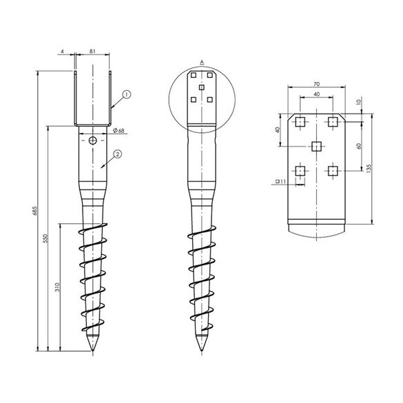 Talajcsavar 80 x 685 / 4 mm tűzihorganyzott