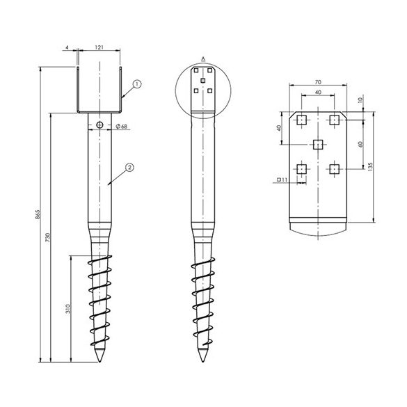 Talajcsavar 120 x 865 / 4 mm tűzihorganyzott