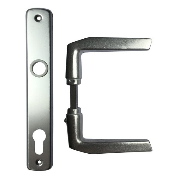 Ajtókilincs + ajtócím 90 mm cilinderes ezüst