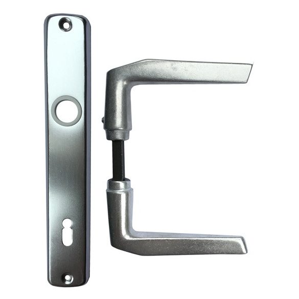 Ajtókilincs + ajtócím 90 mm kulcsos ezüst