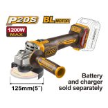 INGCO Akkus sarokcsiszoló 125 mm szénkefe nélküli 20 V (akku és töltő nélkül)