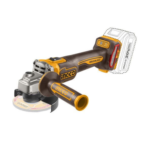 INGCO Akkus sarokcsiszoló 125 mm szénkefe nélküli 20 V (akku és töltő nélkül)