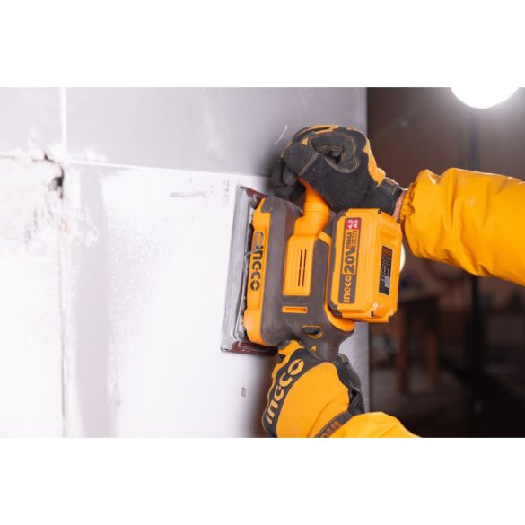 INGCO Akkus rezgőcsiszoló szénkefe nélküli 20 V (akku és töltő nélkül)