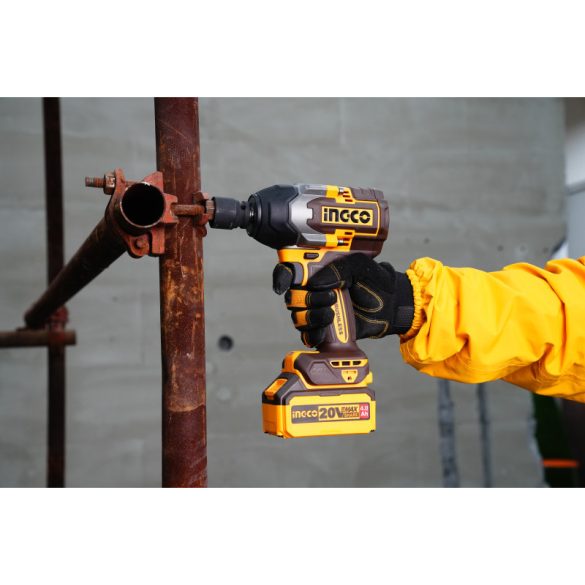 INGCO Akkus ütvecsavarozó 1/2" 850 Nm szénkefe nélküli 20 V (akku és töltő nélkül)