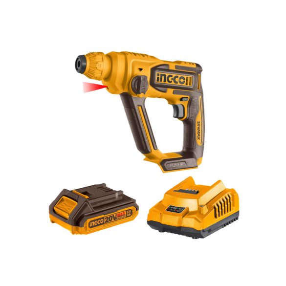 INGCO Akkus ütvefúró 1,5 J SDS-Plus szénkefe nélküli 20 V (1 x 2,0 Ah akku + töltő)