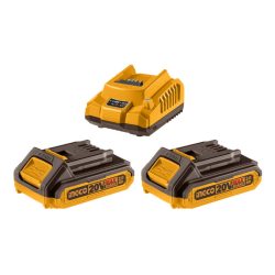   INGCO Akkumulátor és töltő szett 20 V (2 x 2,0 Ah akku + 2,0 A töltő)