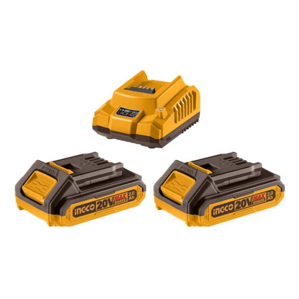 INGCO Akkumulátor és töltő szett 20 V (2 x 2,0 Ah akku + 2,0 A töltő)