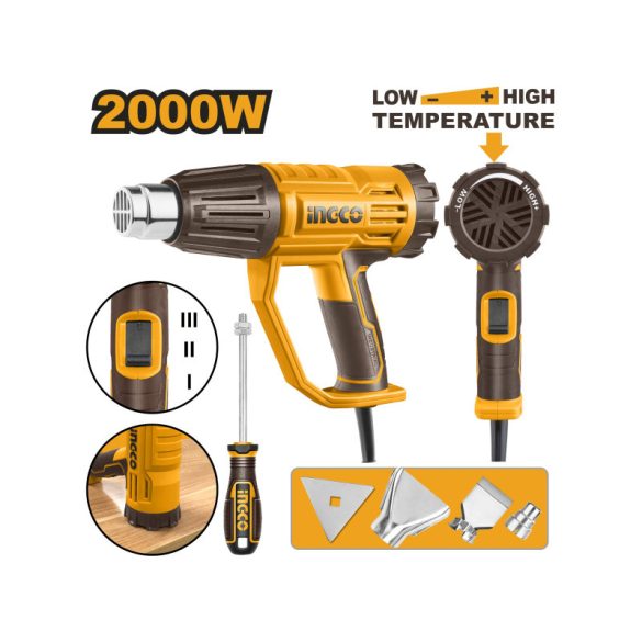 INGCO Hőlégfúvó 550°C 2000 W + tartozékok