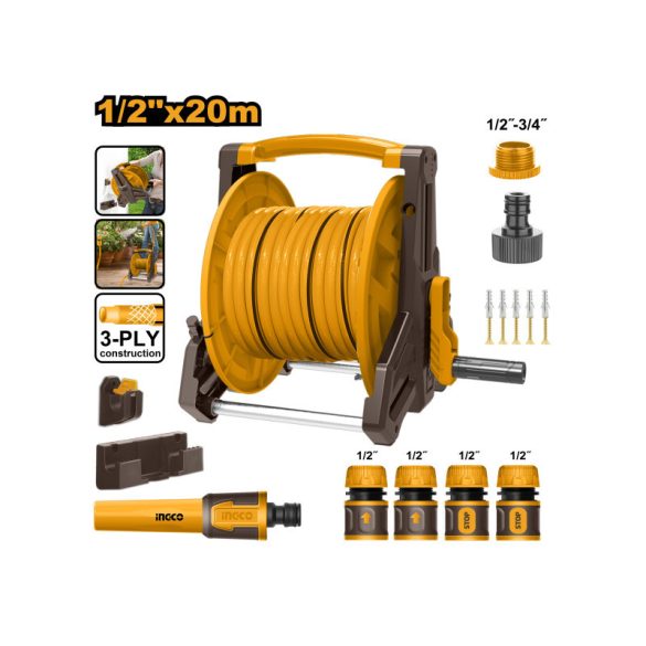 INGCO Tömklőkocsi szett (20 m tömlő + 9 db elem )