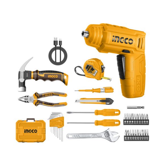 INGCO Akkus csavarozó 4 V + szerszám készlet 38 részes