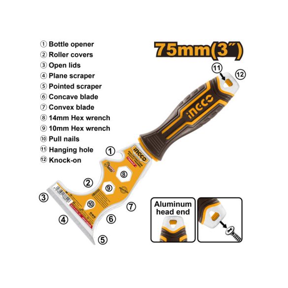 INGCO Multifunkciós spakli 75 mm inox lágy fogantyús