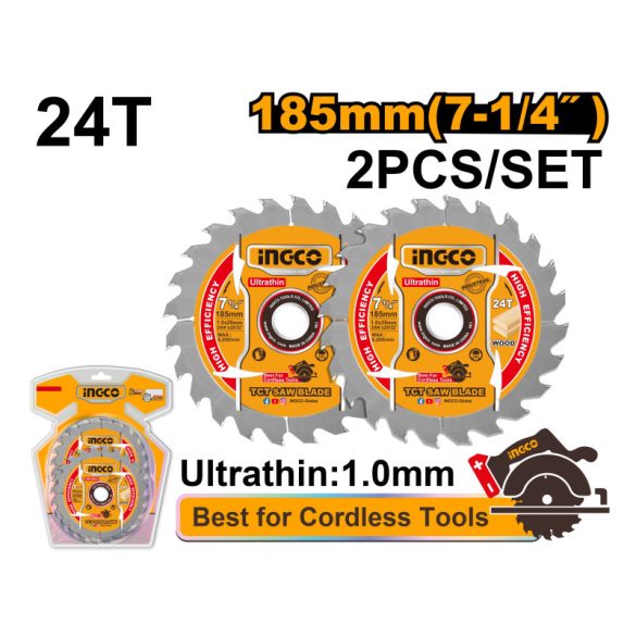 INGCO Fűrésztárcsa fához 185 x 20 x 1,0 mm / 24T 