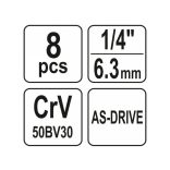 YATO Hosszú dugókulcs készlet 8 részes 1/4" 