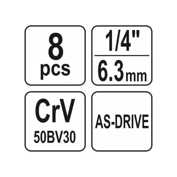 YATO Hosszú dugókulcs készlet 8 részes 1/4" 